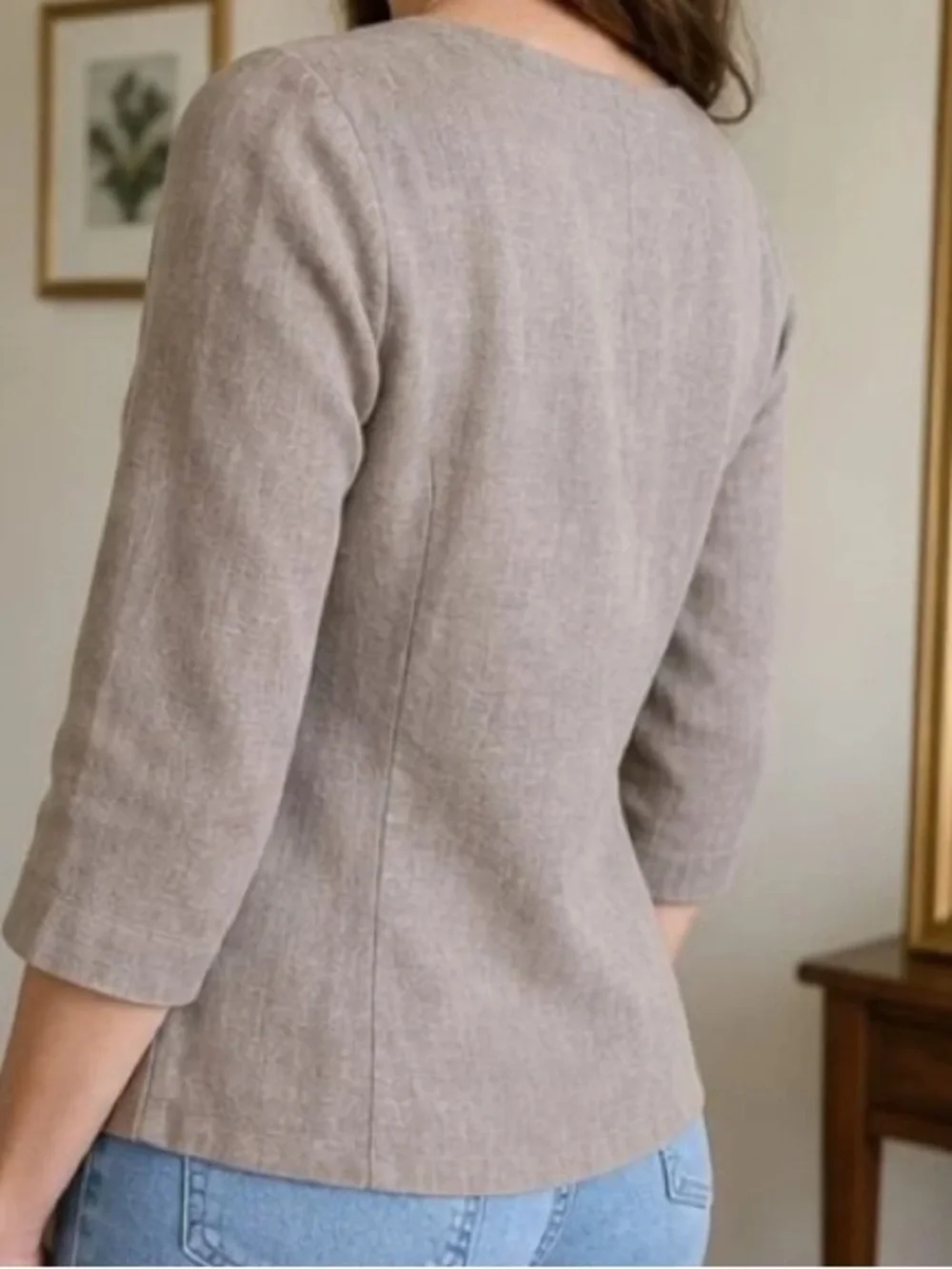 Classic Square-Neck Button Front Top in Taupe - Picture 3 of 3